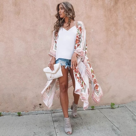 SOLD OUT CLEARANCE Boho Floral Open Kimono Coverup Wrap One Size - Picture 3 of 8